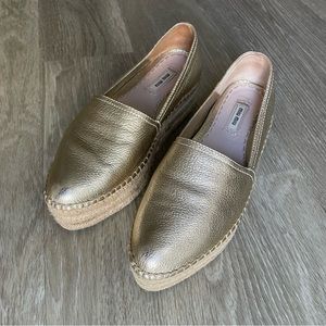 Miu Miu platform gold metallic leather espadrilles